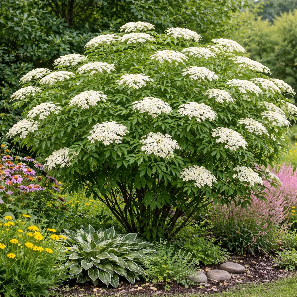 Elderberry Plant Live in Quart Pot, Fast Growing Sambucus Canadensis, White Flower Clusters, Perennial Berry for Garden Beds & Landscape