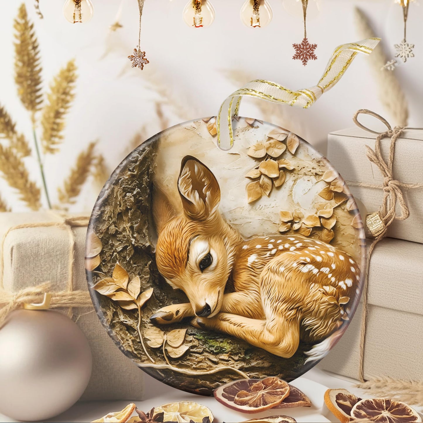 3.5" Ceramic Deer Ornaments for Christmas Tree, Christmas Ornament, Heirloom Keepsake, Gift Exchange, Gift Idea, Bauble Present
