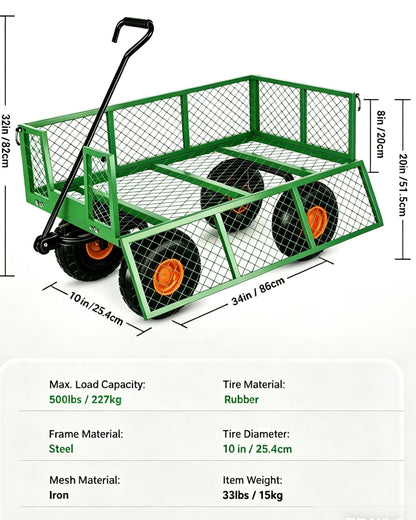 Garvee Steel Garden Cart, 500 LBS Capacity Utility Outdoor Wagon, Heavy Duty Mesh Garden Metal Wagon with Removable Sides, Flexible Handle for Yard, Lawn, Garden