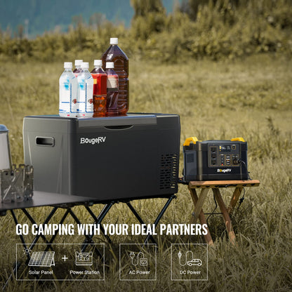 BougeRV 12 Volt Refrigerator 12V Car Fridge 23 Quart Portable Freezer Compressor Cooler 12/24V DC 110~240V AC for Truck Van RV SUV Boat Travel Camping Road Trips Tailgating -8℉~50℉ (Black)