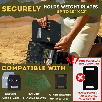 Polyfit Rucking Backpack 2.0 - Weighted Ruck Pack for Weight Plates - Patent Pending Side-Loading Rucksack for Walking, Running, Rucking, Strength and Endurance Training - Black