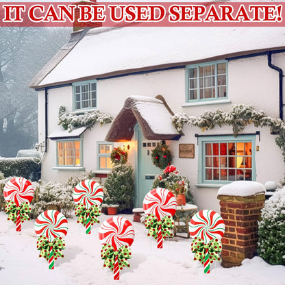Meonum 4 Pcs Peppermint Candy Christmas Decorations Outdoor Large Christmas Yard Stakes Lime Green and Red Xmas Candy Garden Lawn Signs with Stakes and Bow for Home Pathway Walkway Party Decor(Green)