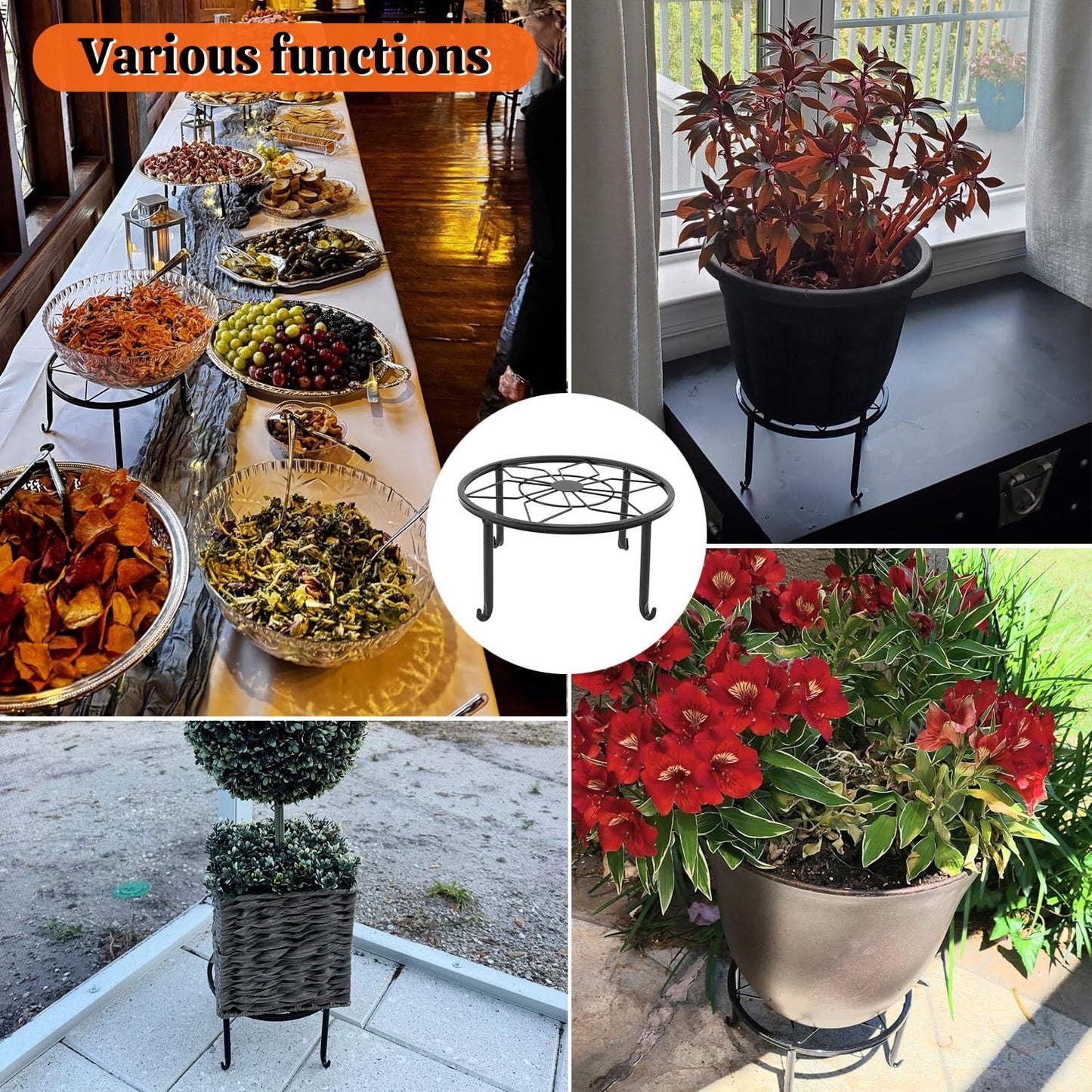 Yiksonyo 4 Pack 9 Inch Black Metal Plant Stand, Heavy Duty Outdoor & Indoor Plant Stands, Rustproof Wrought Iron Pot Stand for Garden, Patio, Balcony.