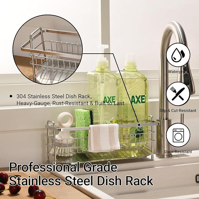 Sponge Holder for Kitchen Sink BANJEKT Sink Caddy Dish Sponge Holder Rustproof