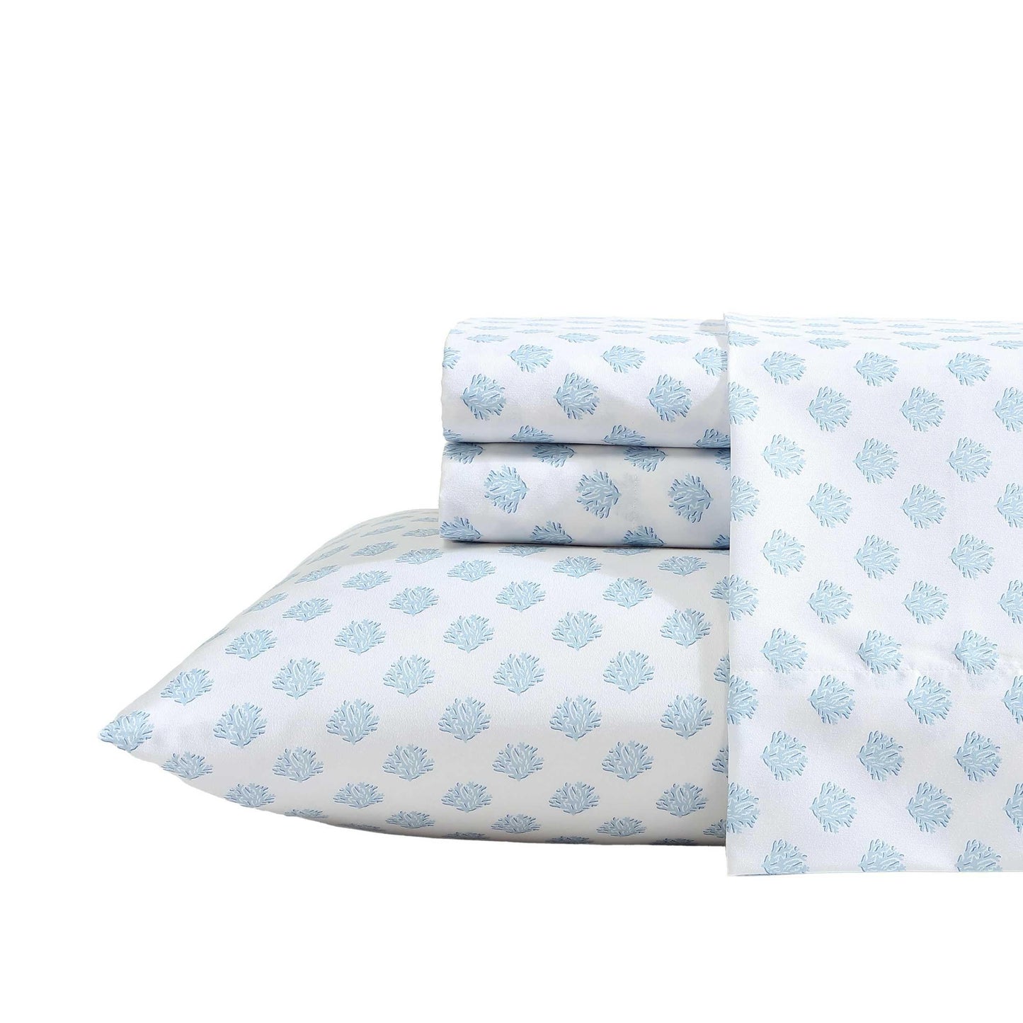 Nautica - Sheet Set, Breathable & Cooling Microfiber Bedding with Matching Pillowcase, Deep Pocket, Fully Elasticized (Coastal Coral Ocean Breeze Blue, Twin)