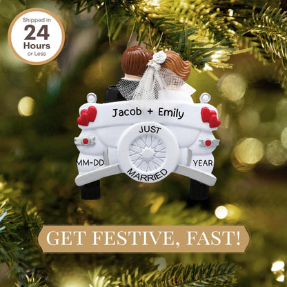 Personalized Wedding Christmas Ornament 2025 | Free 24h Customization | Laser Engraved Couple Christmas Ornaments for Tree | Custom Gift Wrapped Just Married Car Keepsake for Newly Weds, Bride & Groom