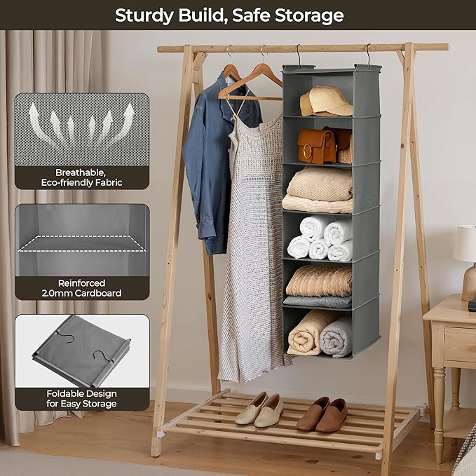 GRANNY SAYS 6 Shelf Hanging Closet Organizers and Storage, Collapsible Closet