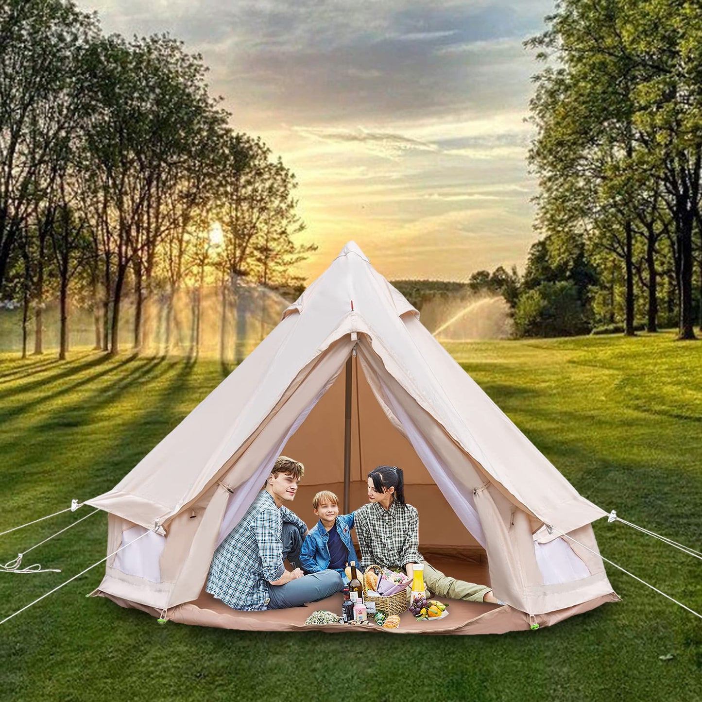 Yurt Tent,Glamping Tents Canvas Bell Tent Waterproof Camping & Glamping 4 Season Yurt 3M 2~3 Person