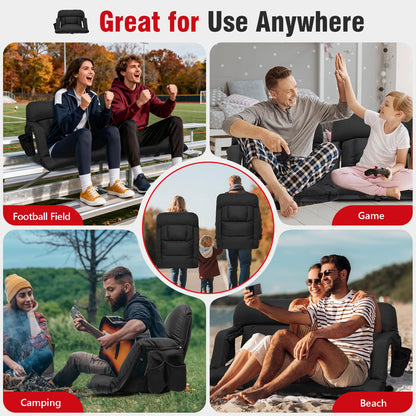 Suteck Wide Stadium Seats with Back Support 2 Pack, Portable Sofa Style Bleacher Chair with Back and Cushion, Armrest, 6 Reclining Positions Backpack Stadium Chair for Sports Events 23-Inch Wide