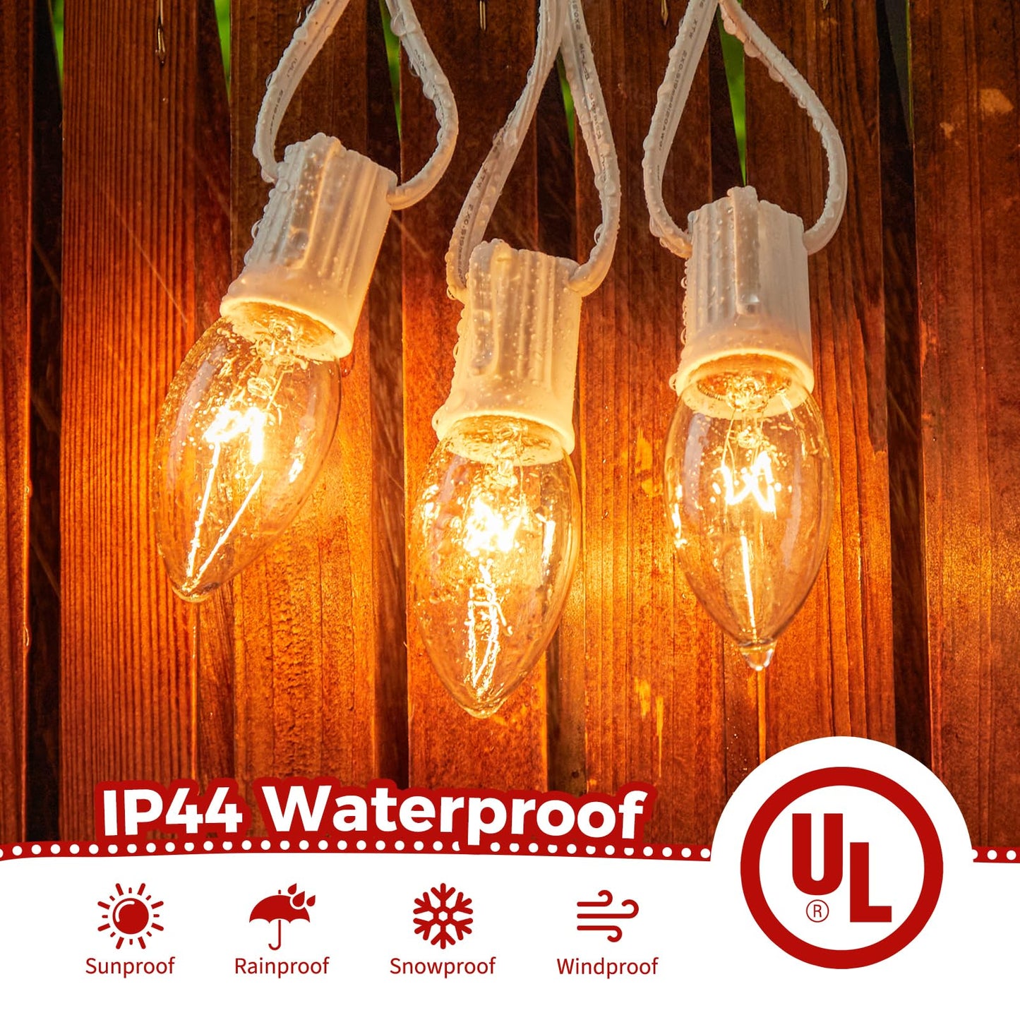 Minetom C9 Clear Christmas String Lights, 25FT 25 Blubs Bright & Warm Outdoor Christmas Lights, Long Life C9 String Lights for Tree Patio Gazebo Wreath, White Wire