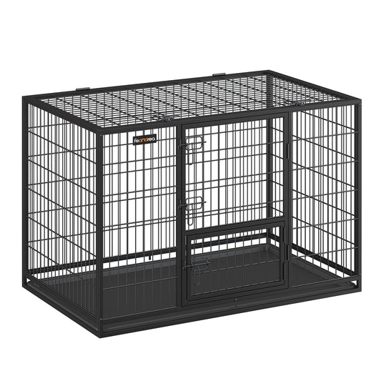 Feandrea Heavy-Duty Dog Crate, Dog Cage, 122 x 74.5 x 80.5 cm, for Medium and Large Dogs, Double Removable Door, Easy Cleaning, Pet Cage, XXL, Black PPD003B01