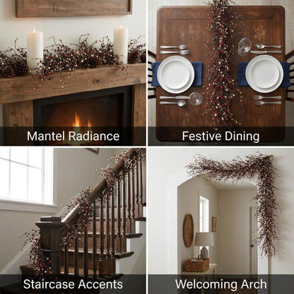 Quixem 5FT (60 in) Patriotic Red White & Blue Pip Berry Garland for Mantel & Table Decor, Americana Farmhouse Decor for 4th of July & Memorial Day, Rustic Flexible Wired Vine, Precise Length