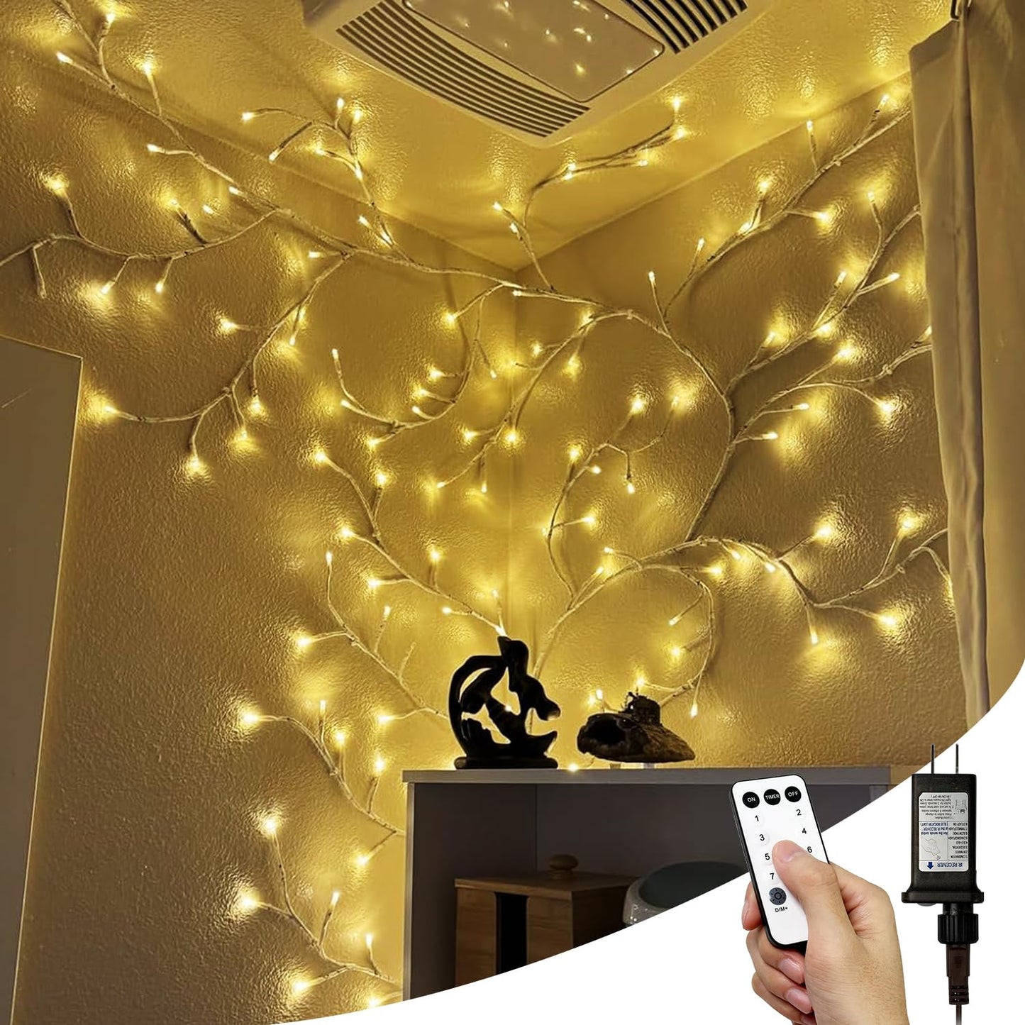 NIDISETPJAS Enchanted Willow Vine Lights with Remote, Christmas Swags Decorations Indoor Room Decor, 18 Branches 144 LEDs Lighted Willow Vine Lights for Walls Bedroom Home Decor, White Branch