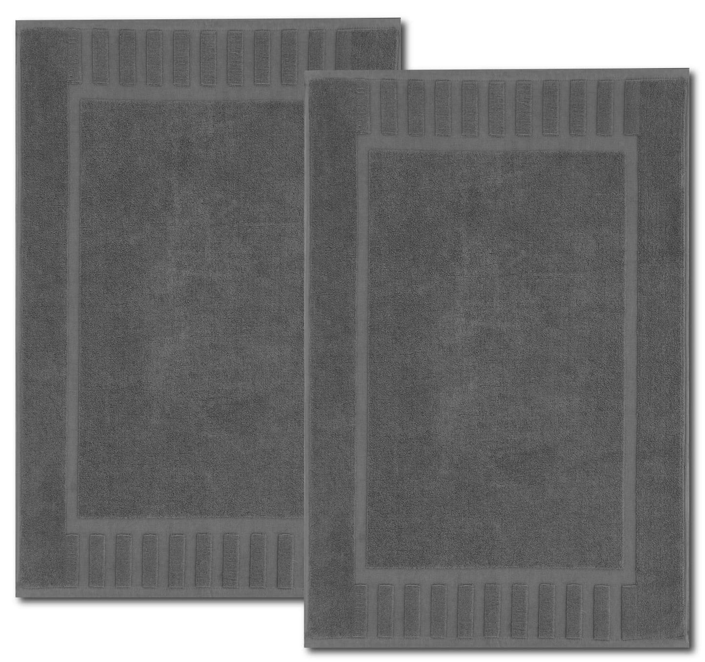 White Classic Set of 2 Bath Mats for Bathroom Floor, 86 x 56 cm Terry Cloth Hotel Styles Bath Mat 2 Pack, Dark Grey Reversible Bath Towel Mats, Machine Washable Shower Bathroom Floor Towels, Grey