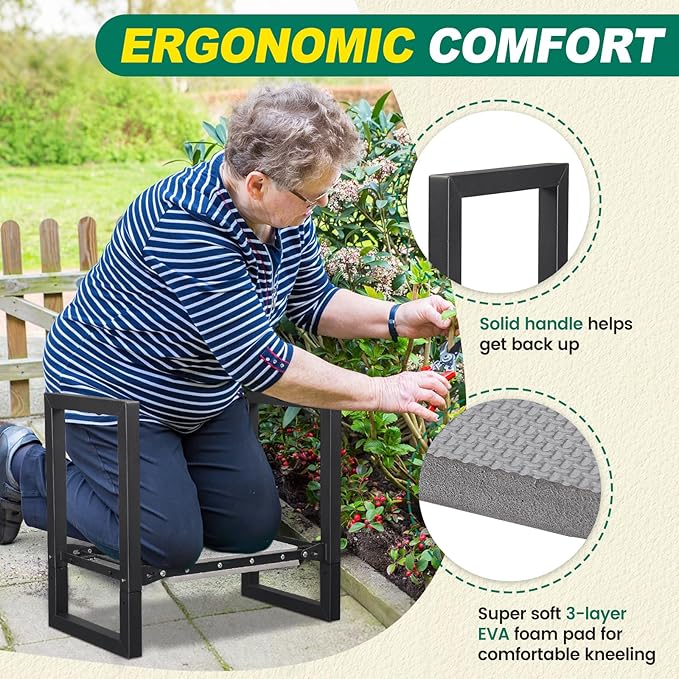 Garden Kneeler and Seat - Heavy Duty Folding Garden Stool with Handles, Stable Kneeling Device Bench Chair Gardening Tools Gifts for Women Men Seniors Gardeners Outdoor Weeding Planting