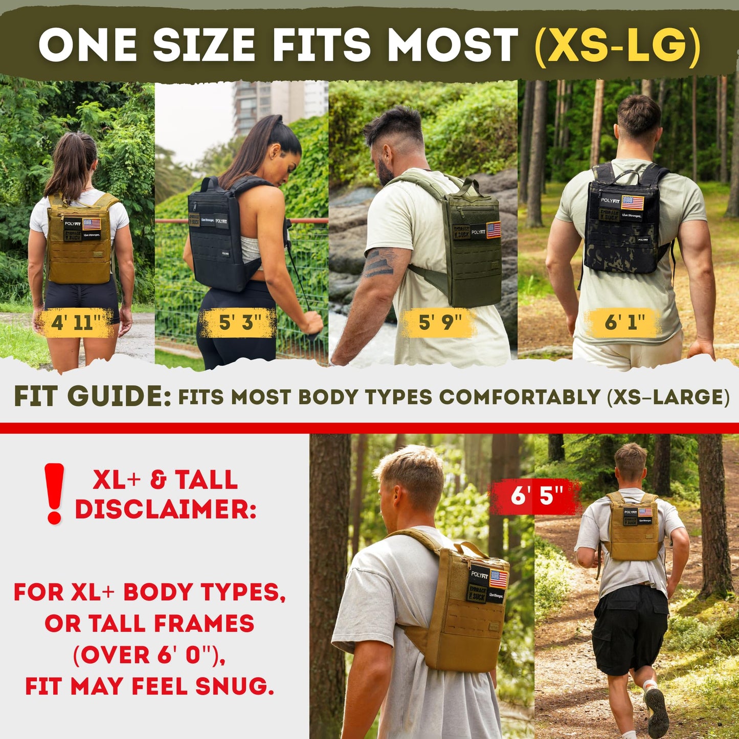 Polyfit Rucking Backpack 2.0 - Weighted Ruck Pack for Weight Plates - Patent Pending Side-Loading Rucksack for Walking, Running, Rucking, Strength and Endurance Training - Black