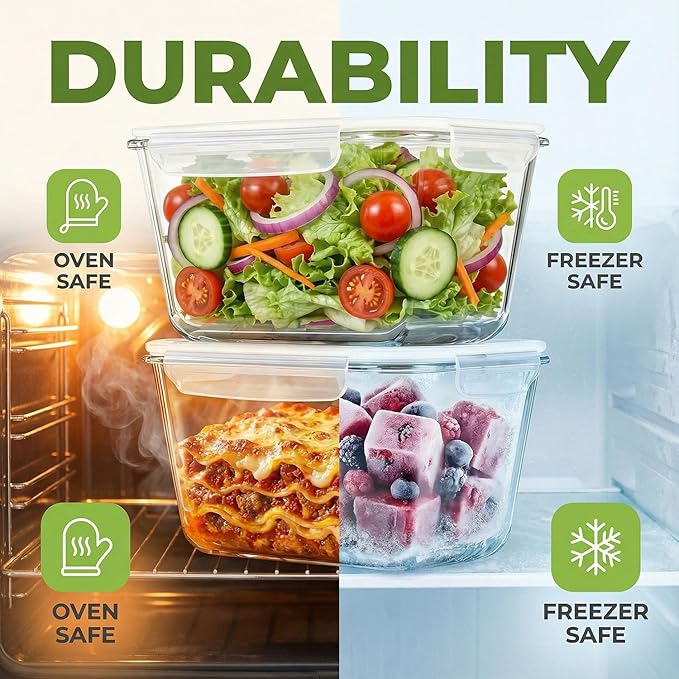 2 Pack Large Glass Food Storage Containers