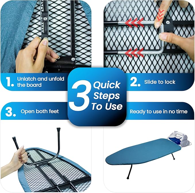 Metal Mesh Panel Tabletop Ironing Board | Foldable Iron Board | Heavy Duty