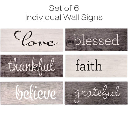 Excello Global Products Hanging Home Decor Sign with Sawtooth Hook and Jute Hanging Rope (Grateful, Love, Believe, Thankful, Faith, Blessed)