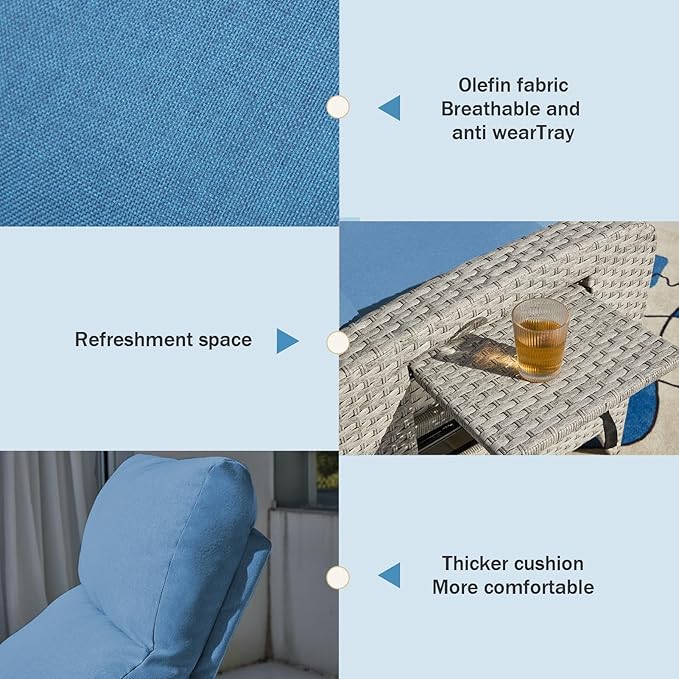Upgraded Outdoor Recliner Chair, Reclining Patio Chairs with Adjustable Back up to 150°Lay Flat and Extended Footrest, Wicker Recliner Chairs with Flip Table and Removable Olefin Cushion