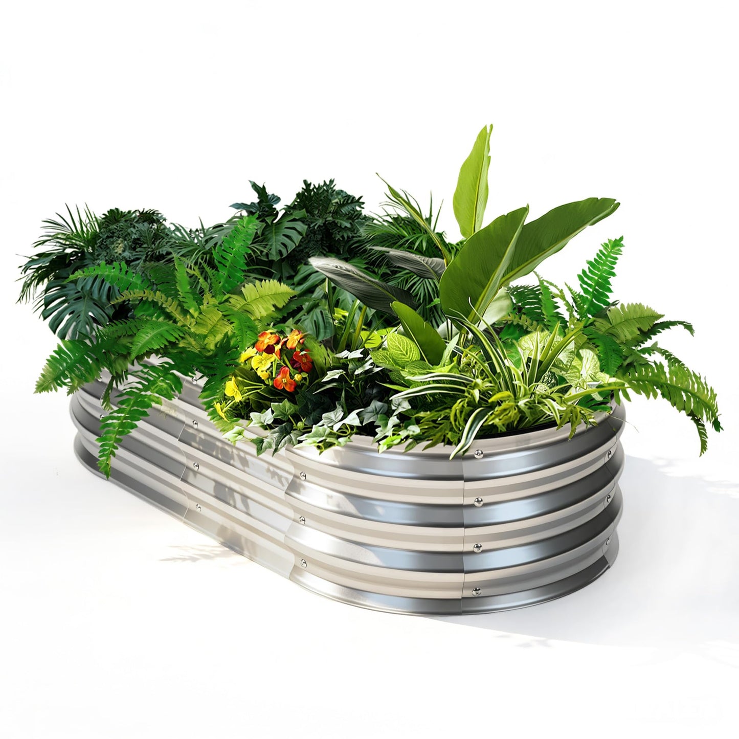 NEWBULIG 4x2x1ft Heavy-Duty Oval Galvanized Raised Garden Bed Outdoor, Metal Planter Box for Vegetables/Flowers/Herbs, Raised Flower Bed for Gardening, Open Bottom, Easy Assembly, Safe Edges