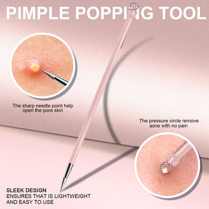 Teenitor Pimple Extractor Acne Treatment Tool Surgical Grade Blackhead Comedone Removal 2-in-1 Popper Tool for Face Nose Blackhead Extractor Tool Silver