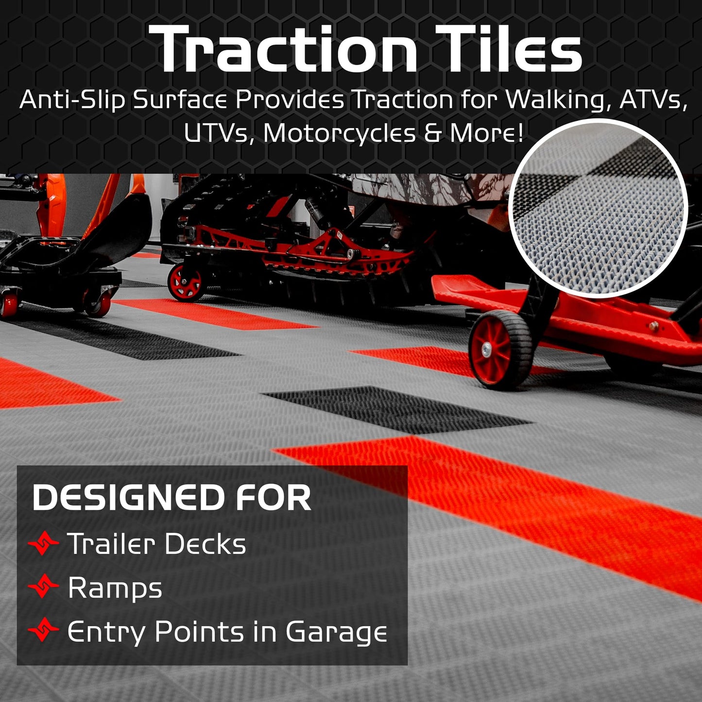 Caliber ProTech XT Garage Flooring, Trailer Flooring, Interlocking Traction Tiles, 9” x 18”, Red, 24-Pack