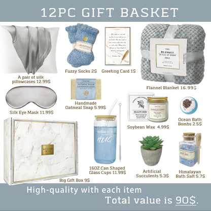 AHAGIFTREE Get Well Soon Gift Baskets For Women,Birthday,Mother's Gift, 12PC Sympathy Gifts, Care Package,Get Well Gifts for Women After Surgery,Grief,Condolences Gift Basket (grayish)