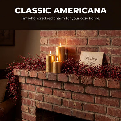 Quixem 60 Inch (5FT) Rustic Red Pip Berry Garland for Fireplace Mantel & Table Runner, Flexible Wired Artificial Vine, Christmas & Americana Farmhouse Décor Everyday Décor