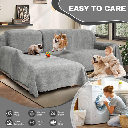 ROFASVCO 1OO% Waterproof Sectional Couch Covers L Shape Sofa Cover Washable for Dogs Pets Chenille 2 Pieces Chaise Couch Cover Blanket Sofa Slipcovers (71"x118" + 71"x118" X-Large, Air Grey)