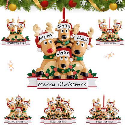 Personalized Reindeer Christmas Ornaments 2025, DIY Resin Elk Deer Family Ornaments with Custom Name, Tree Decorations, 3D Customized Christmas Ornament Gifts (Family of 4)
