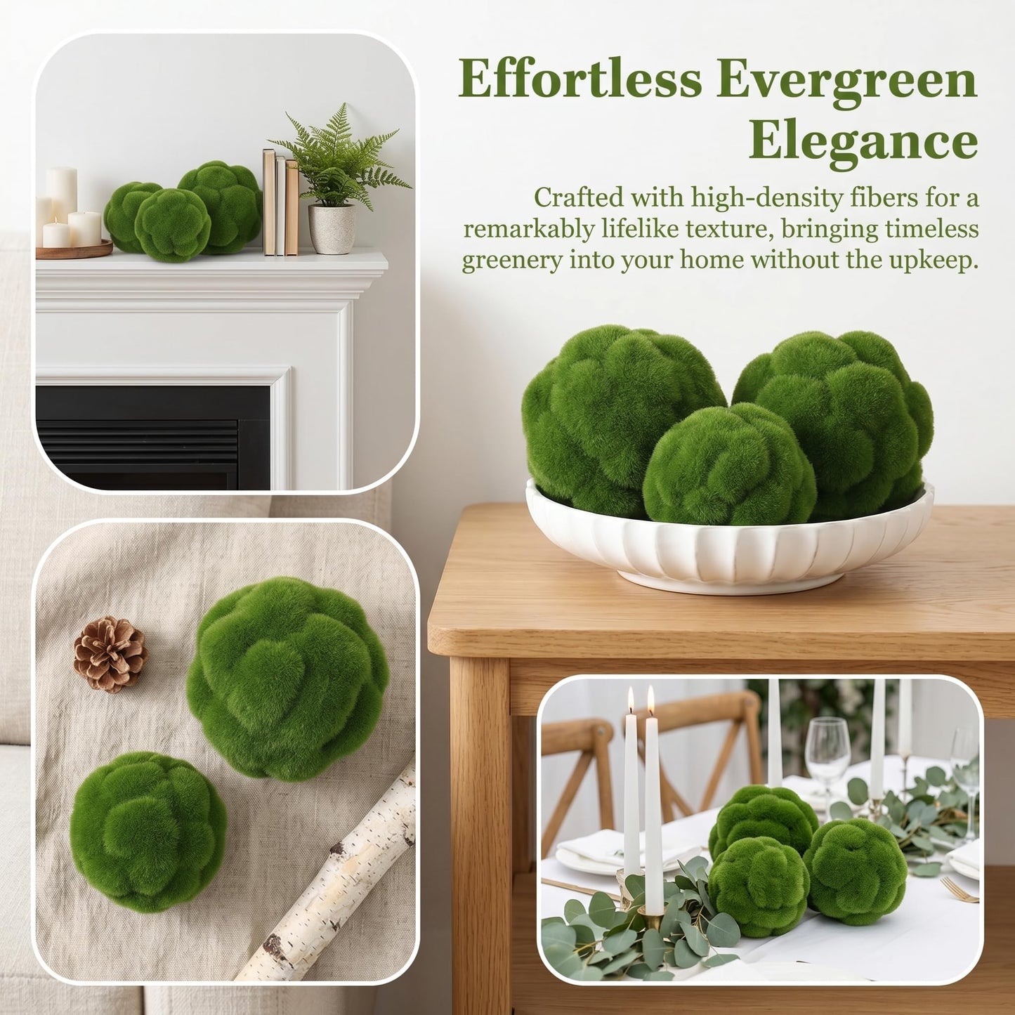 Cabilock 4 Pcs Fake Green Moss Balls | 4" & 4.7" Flocked Decorative Moss Rocks for Bowl Filler | Simulated Moss Spheres for Spring Easter Centerpiece, Wedding & Floral Decor