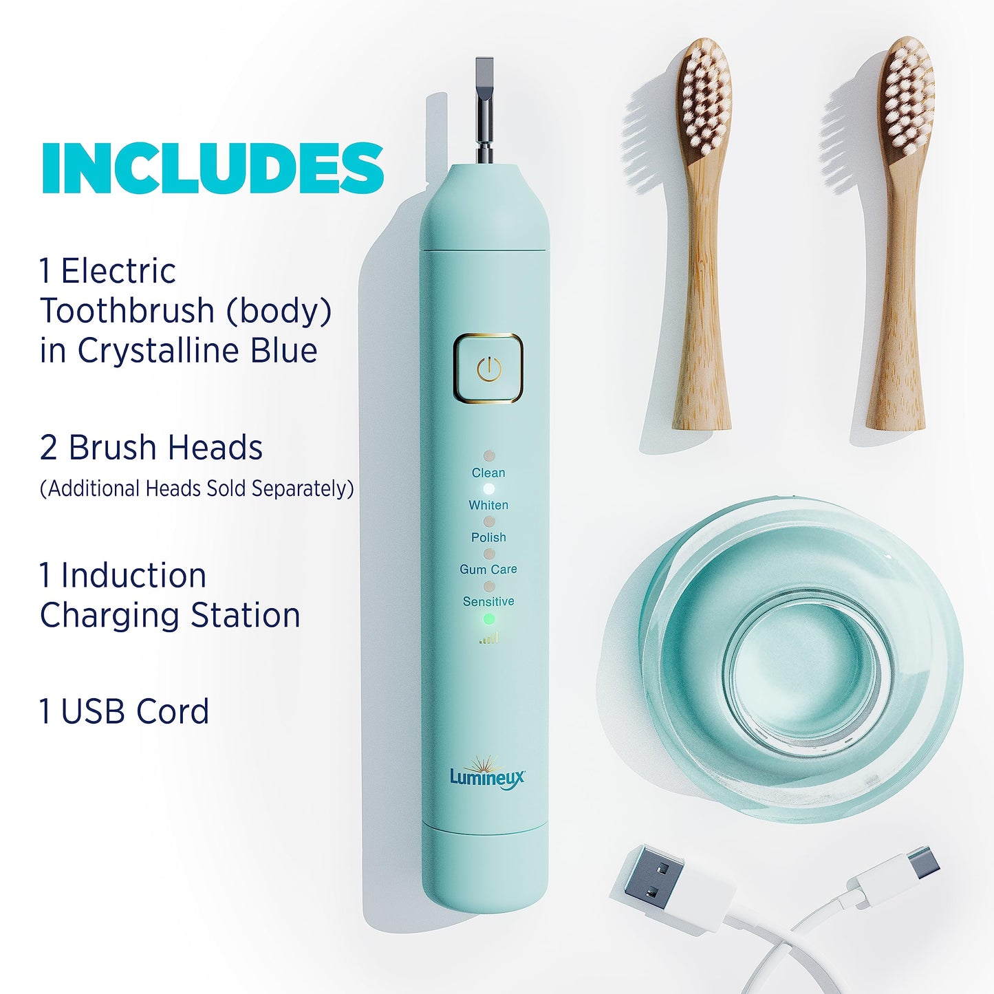 Lumineux Teeth Whitening Sonic Bamboo Electric Toothbrush for Adults - Includes 2 Soft Bristle Replaceable Bamboo Toothbrush Heads, Charging Station & USB Charge Cord - Rechargeable, Bloom Pink