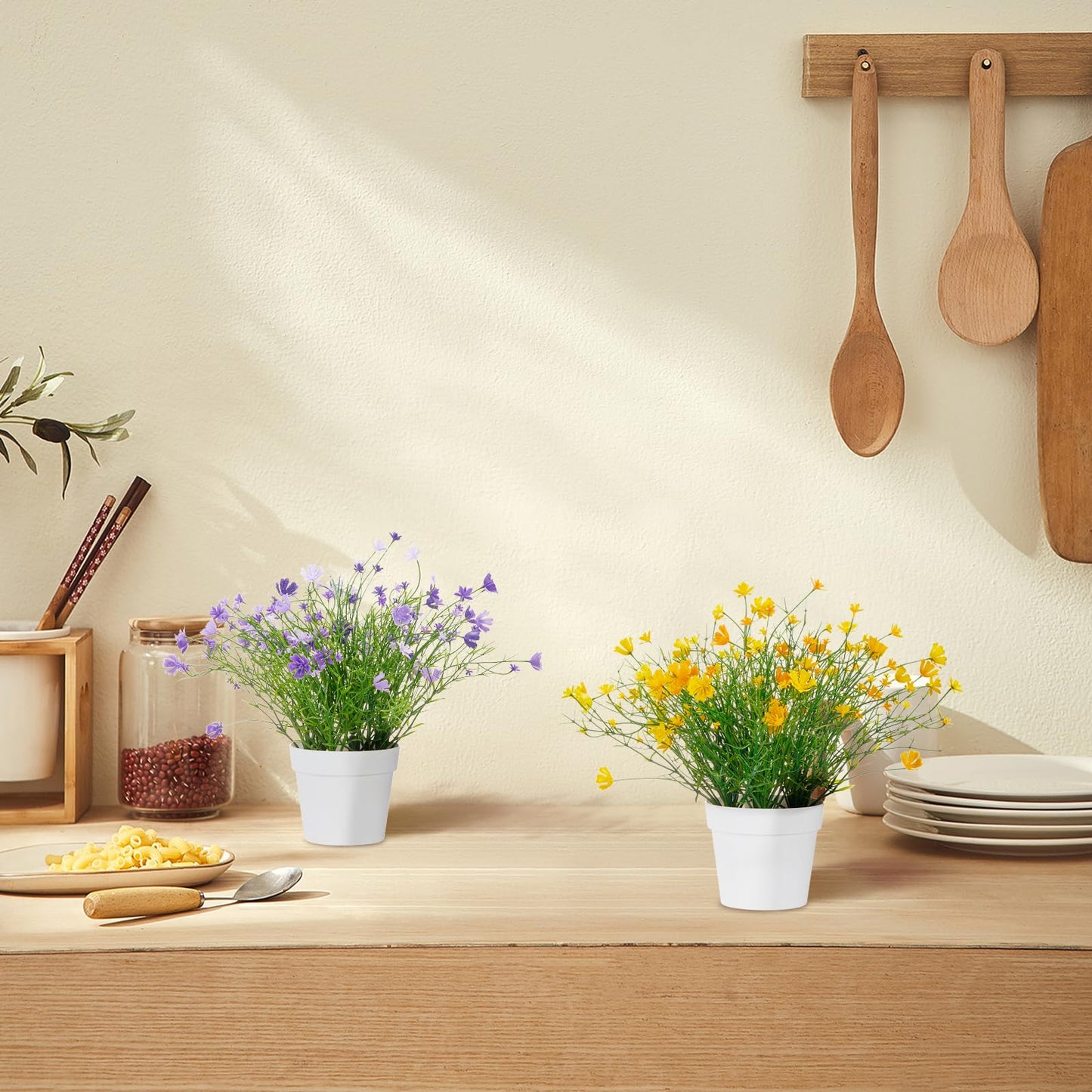Blafrozzing Babys Breath Potted Fake Plants with Flowers Faux Plants Indoor for Home Office Bookshelf Table Farmhouse Room Decor (Yellow)