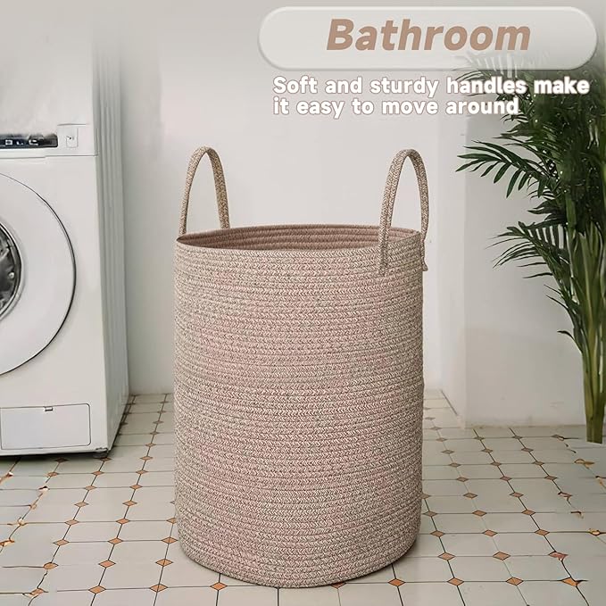 Large Woven Laundry Basket Hamper, 60L Cotton Rope Storage Bin