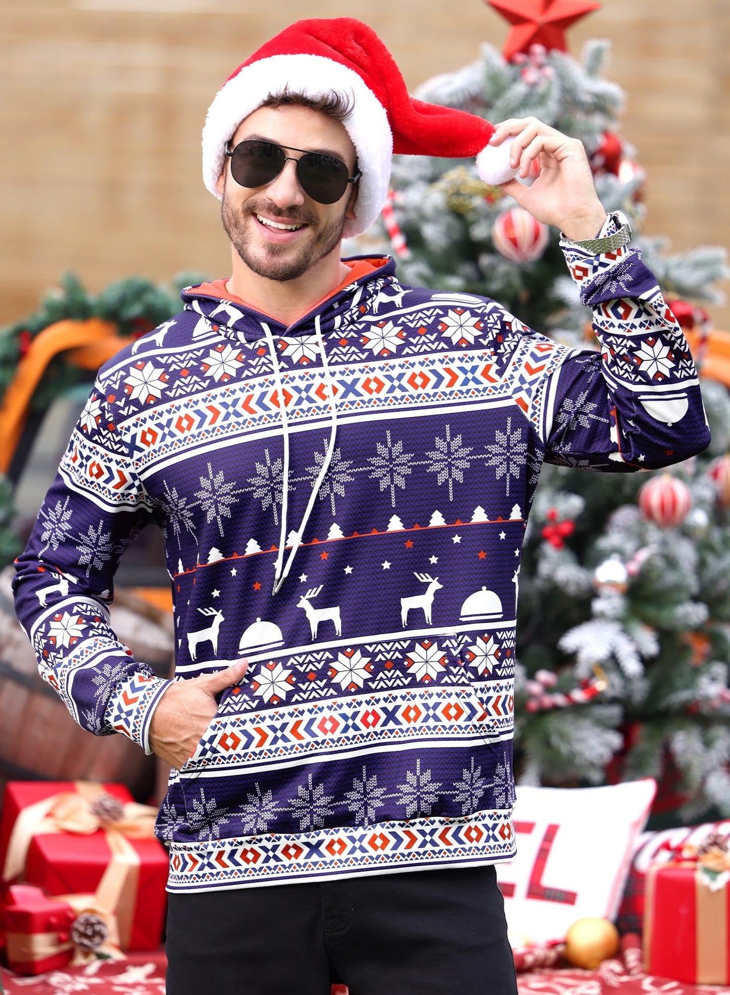 Arvilhill Mens Ugly Christmas Hoodies Adult 3D Graphic Print Holiday Jumper Tacky Funny Reindeer Sweatshirts Adult L