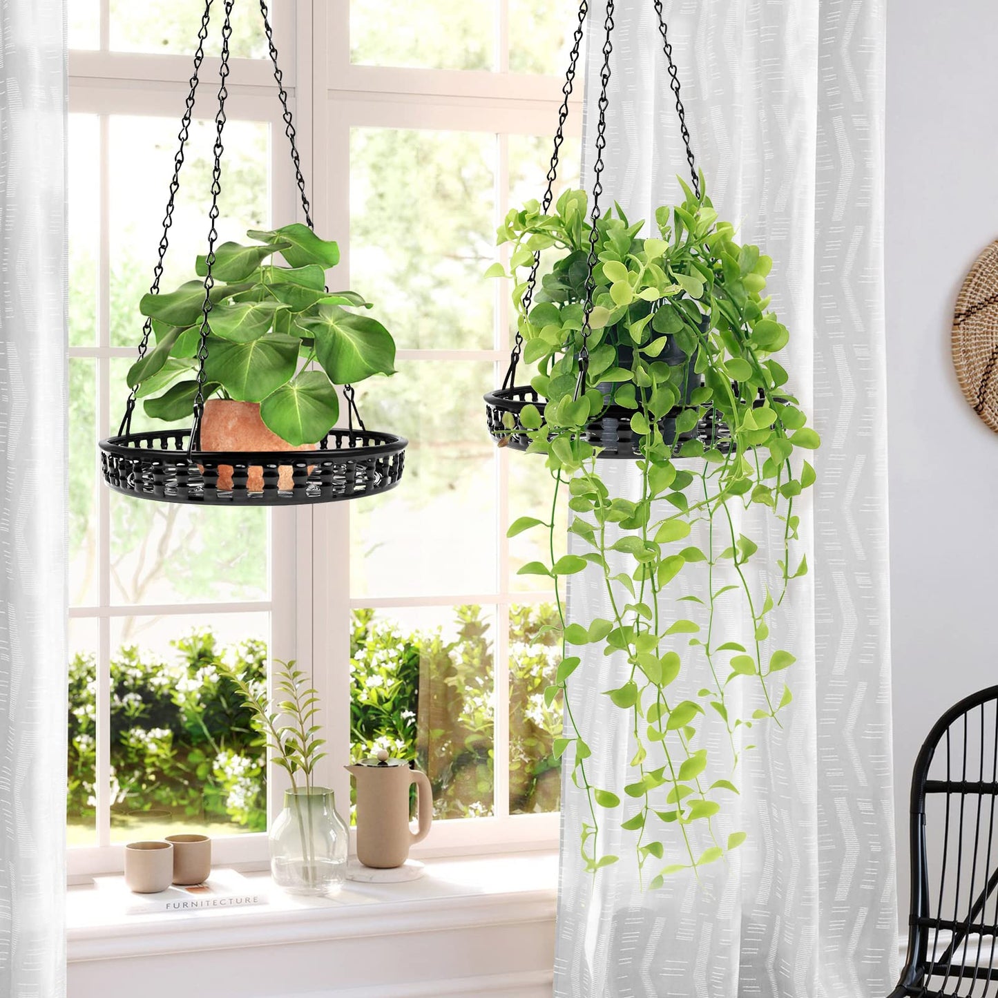 Plant Hanger Indoor Outdoor 2 Pack, Hanging Planter for Indoor Outdoor Plants, Hanging Plant Holder Shelf, Plant Hanging Basket, Decorative Metal Flower Holder