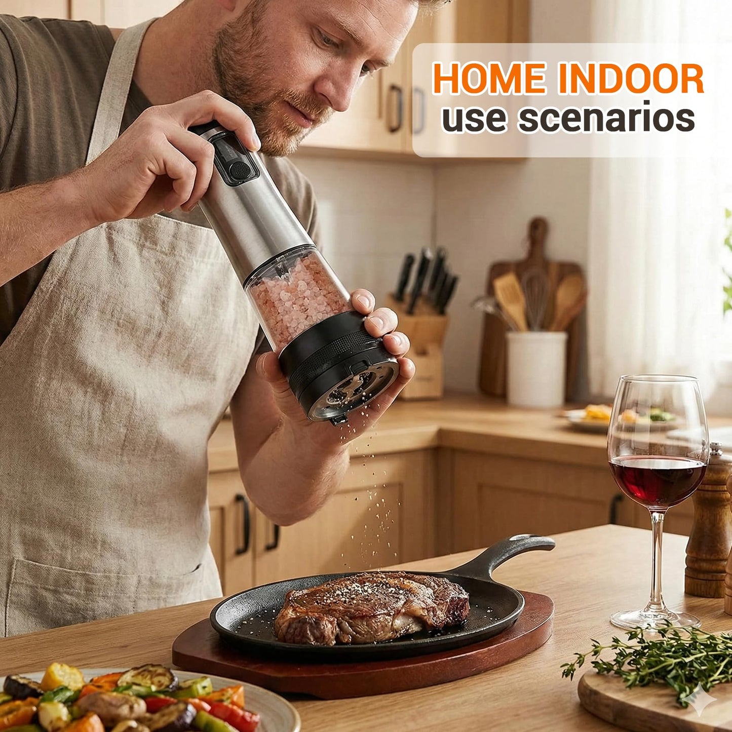 Electric Salt and Pepper Grinder Set with Rechargeable Base，Stainless Steel Automatic Refillable Electric Salt and Pepper Shakers，Large Capacity, 2-Speed Setting, LED & Adjustable Coarseness, Black
