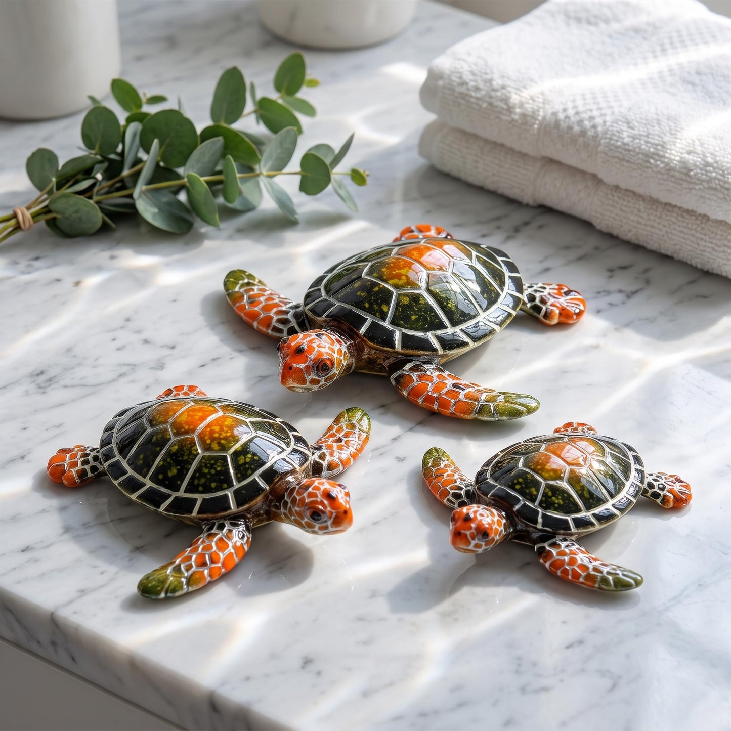 Brizoria Sea Turtle Decor Mini Turtles Vibrant Mosaic Shell Resin Figurines for Ocean Decor Coastal Tabletop Shelf Beach Themed Room Decor and Sea Turtle Gifts, Green