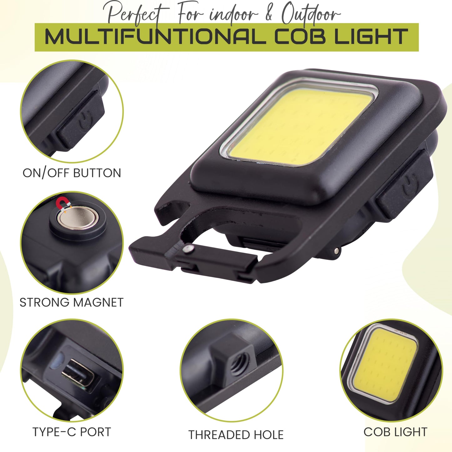 Spanner In The Works® | Cob Keychain Work Light | 1000 Lumen Pocket Torch Led Super Bright Rechargeable | LED Small Torch Rechargeable Keyring Torch | Ideal Small Gifts EDC (2 Pcs, 4 Modes)