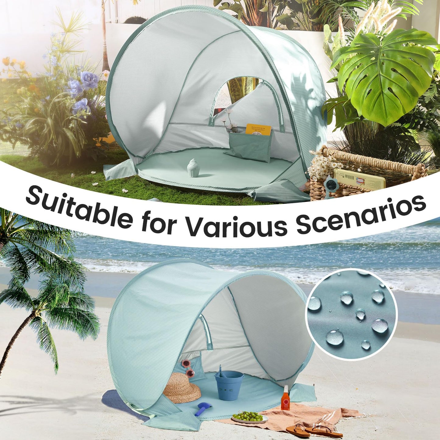 Tiny Land Baby Beach Tent – Pop Up Baby Tent with UV Protection, Portable Baby Beach Essentials, 35"x28"x32" Sun Shelter for Infants, Baby Outdoor Use (Green)