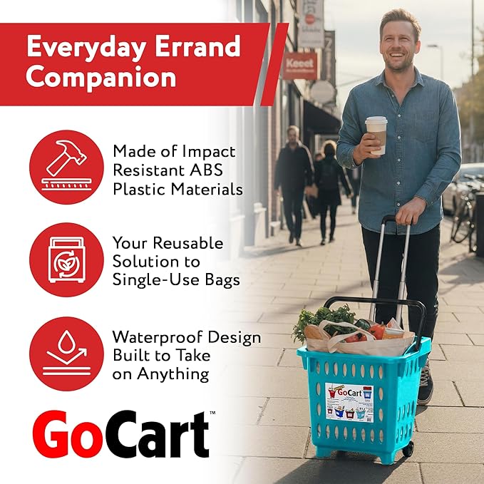 dbest products GoCart, Teal Grocery Cart Shopping Laundry Basket on Wheels