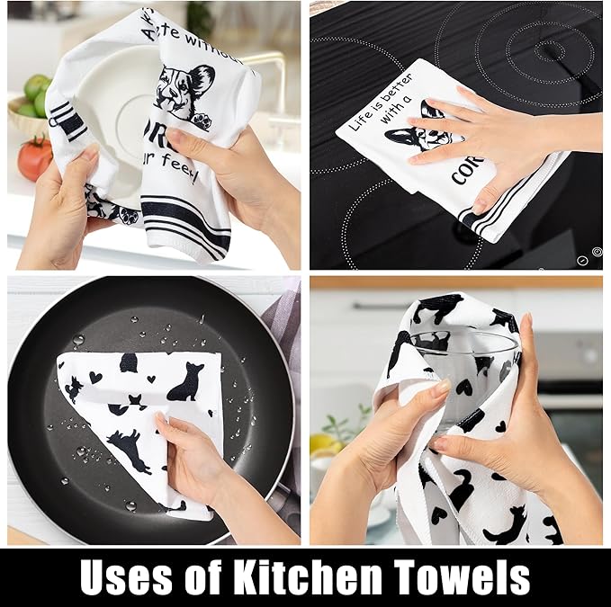 R HORSE Corgi Kitchen Dish Towel Set- 5Pcs Cute Corgi Cleaning Dishcloth Animal