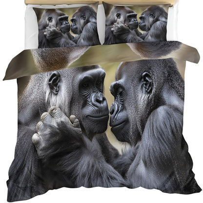 Twin Size Duvet Cover Gorilla Print Duvet Cover Gorilla Comforter Cover Wild Animal Bedding Kids Room Bedding Decor (Reversible Printing)