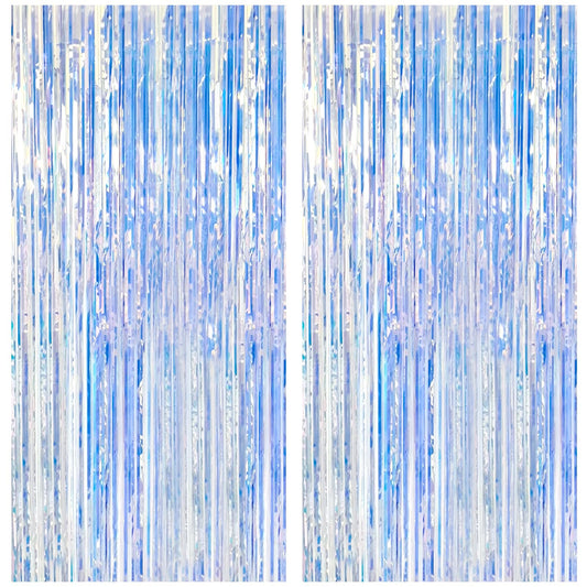 2 Pack Iridescent Party Backdrop Decorations Tinsel Curtain Birthday Decorations Foil Fringe Photo Booth Streamer Backdrop Iridescent Theme Christmas Bachelorette Graduation Party Decorations