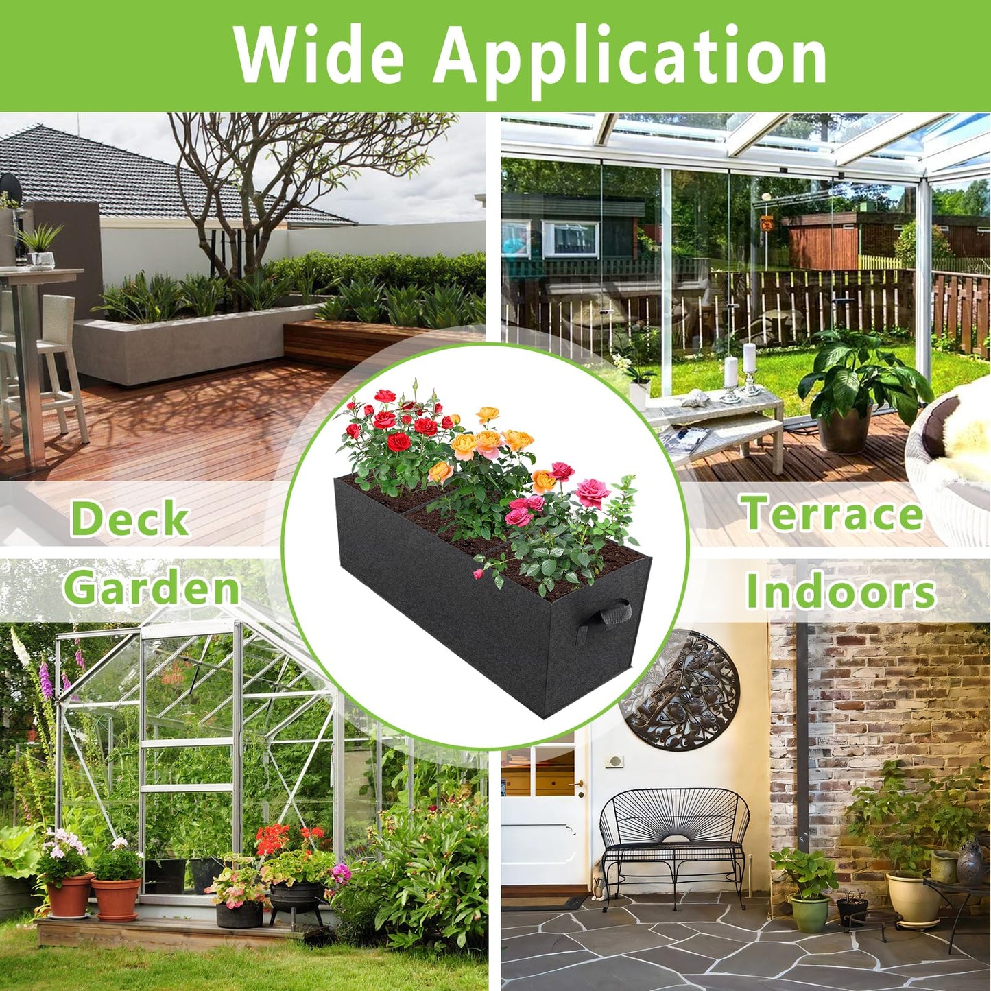 RGJ 3 Pack Fabric Raised Garden Bed, 22 Gallon 3x1x1 FT Garden Growing Bags with Handle, 3 Grids Breathable Garden Grow Bed Bag Grow Planter Bags Plant Bed for Planting Vegetables, Flowers and Herbs