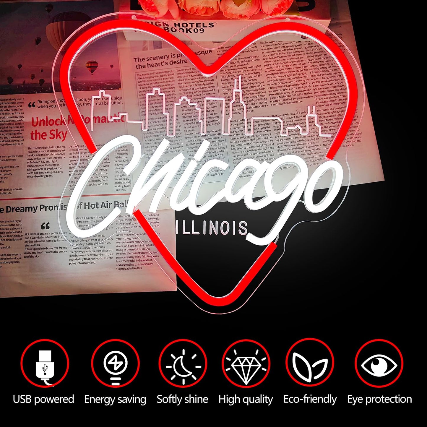 Chicago Neon Sign for Wall Decor Chicago Neon Light for Women Gift Dimmable LED City Light Up Sign for Christmas Birthday Gifts