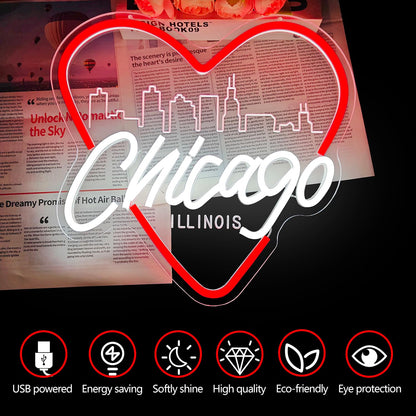 Chicago Neon Sign for Wall Decor Chicago Neon Light for Women Gift Dimmable LED City Light Up Sign for Christmas Birthday Gifts