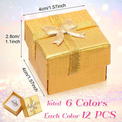 Bucherry 72 Pcs Ring Box Bulk Cardboard Jewelry Gift Boxes with Ribbon Bow Small Earring Case for Wedding Mothers Day Packaging(Modern Color)