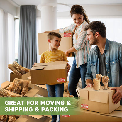 NAPALOOK Honeycomb Packing Paper Wrap 15''x328', Substitute Alternative for Bubble Cushioning Wrap for Moving Shipping Packaging, Recyclable Moving Supplies with 48 Fragile Sticker Labels